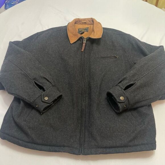 Woolrich Dark Charcoal Heather Grey Wool Jacket Coat Size XL - Picture 1 of 8
